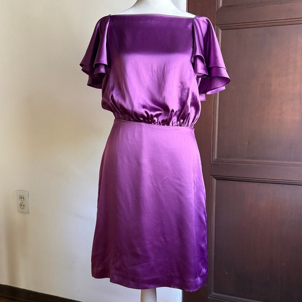 BANANA REPUBLIC Amethyst Purple Silk Flutter Sleeve Boat Neck Dress | 2 BNWT